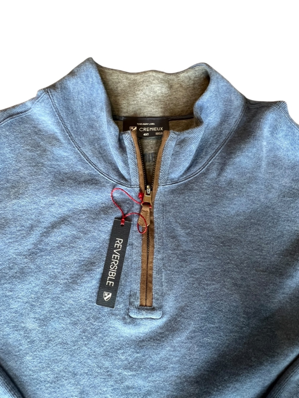 NWT Cremieux Reversible Quarter Zip Sweater Blue Gray Leather Elbow Patches 4XT